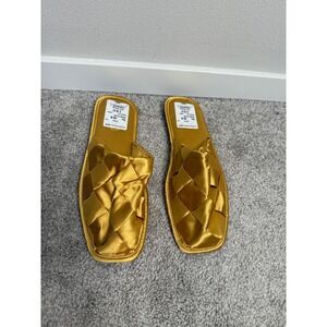 Sam Edelman Women's 8.5 Golden Yellow Woven Satin Square Toe Slip On Slide Mules